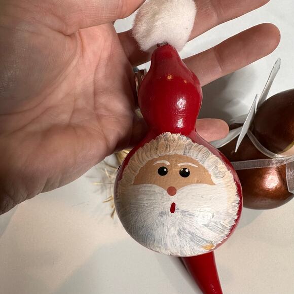 Handmade Christmas Gourd Ornaments Lot of 5 Santa Angel Primitive Folk Art - Picture 5 of 6